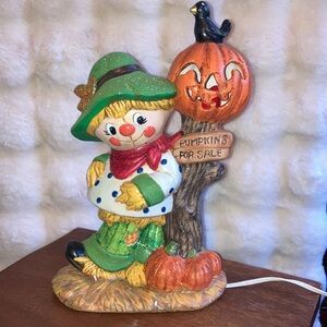 Vintage Hand Painted Scarecrow night light Halloween lamp 1988